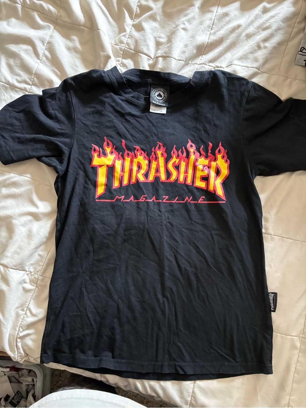 Thrasher Black Tee with White Logo Tab